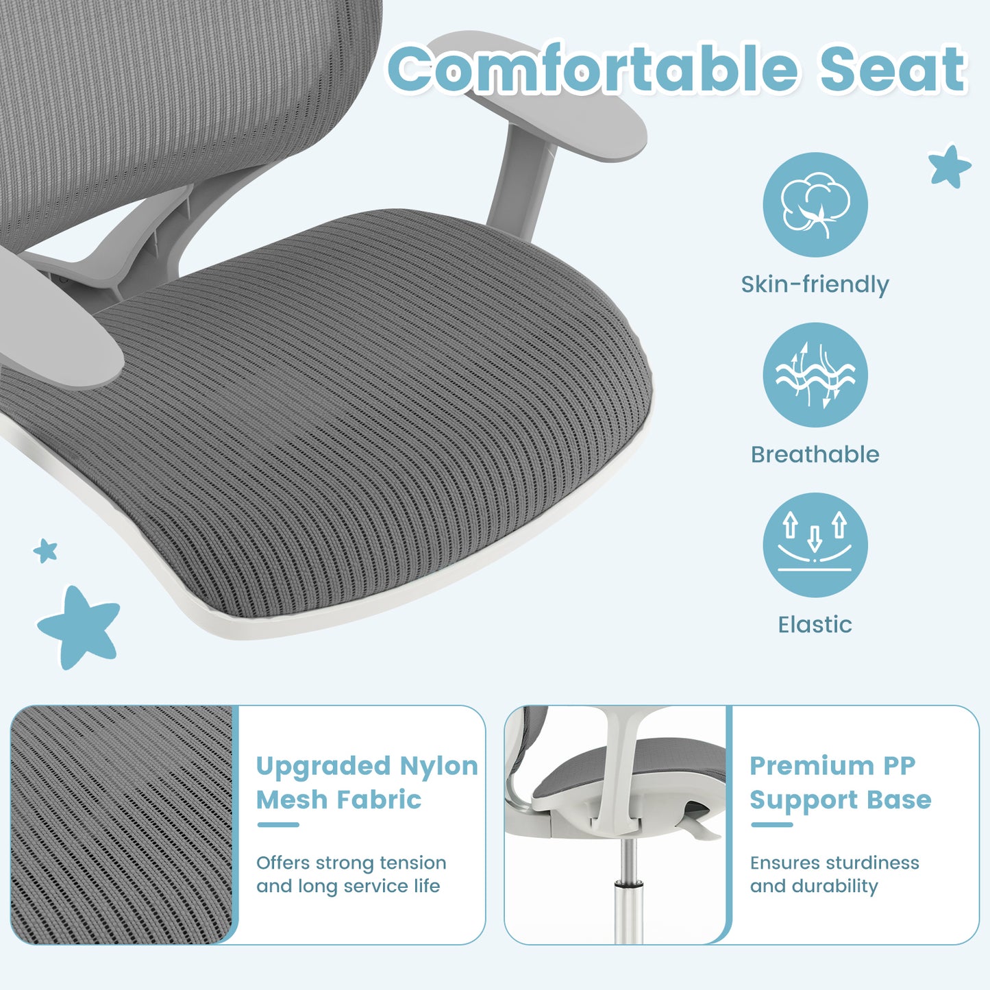 Swivel Mesh Children Computer Chair, Adjustable Height, Gray Kids Chairs & Seating at Gallery Canada