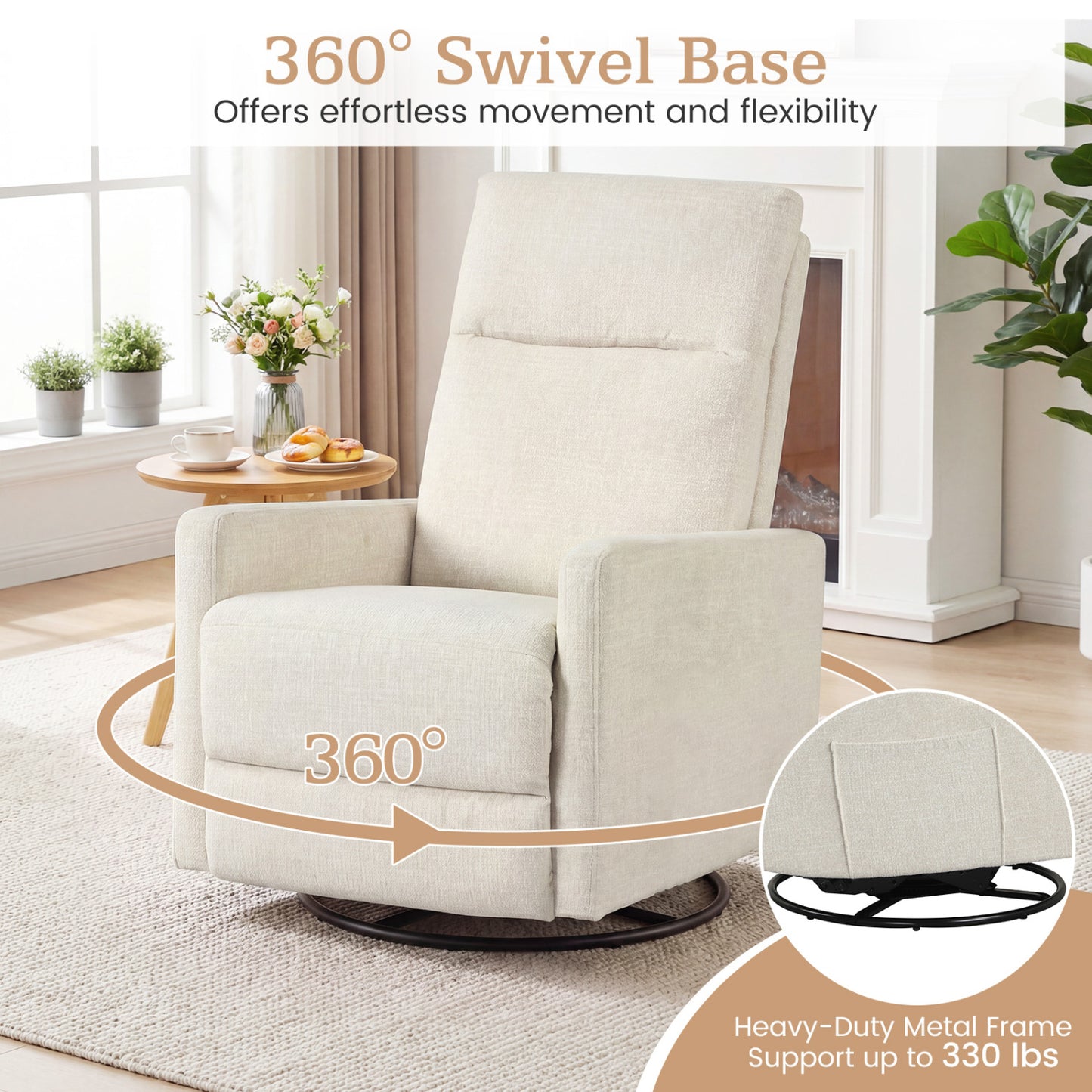 Swivel Rocking Chair 360° Recliner with Cushioned Back, Beige Floor Chairs at Gallery Canada