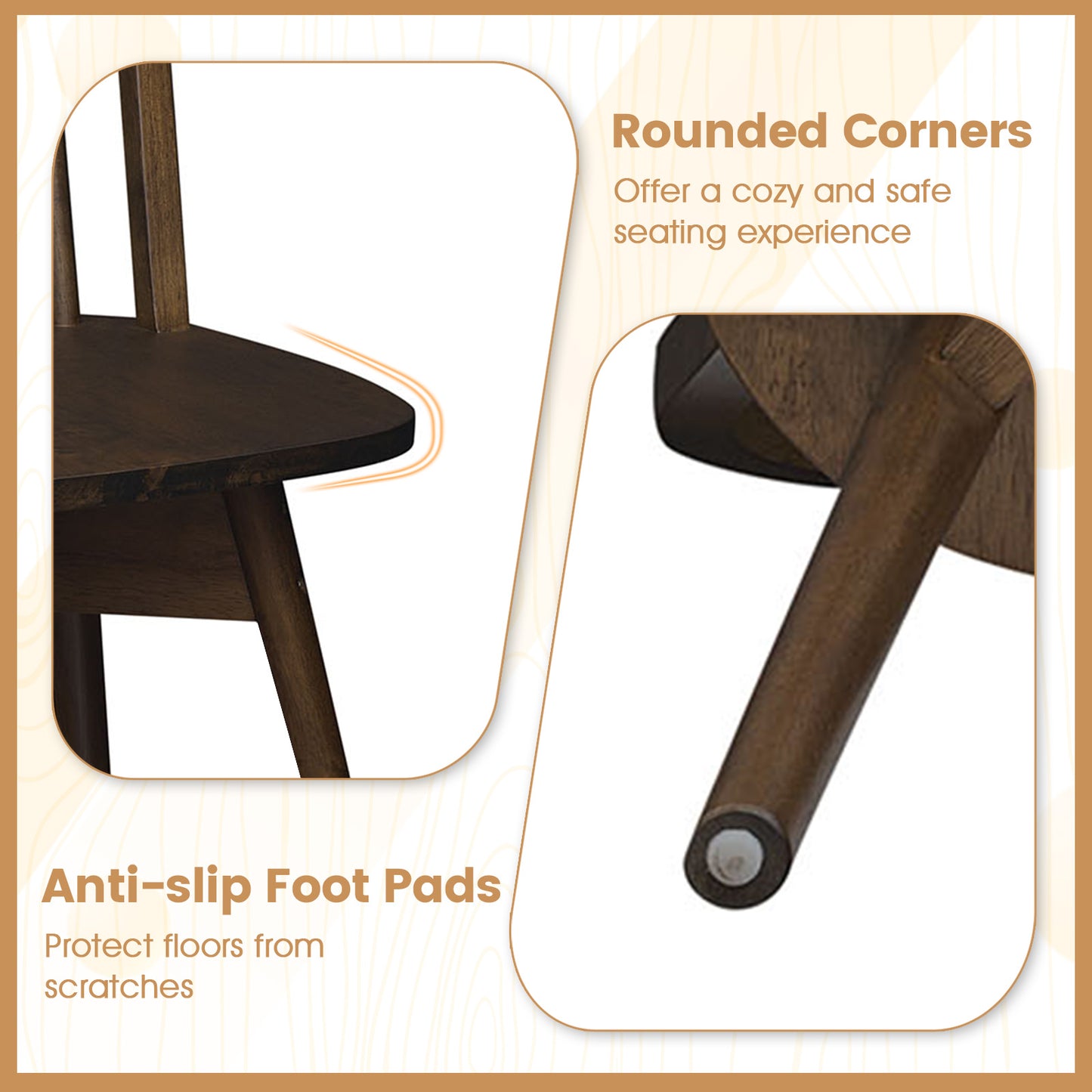 Swivel Windsor Dining Chairs, Set of 4, Solid Rubber Wood Frame, Walnut Dining Chairs at Gallery Canada