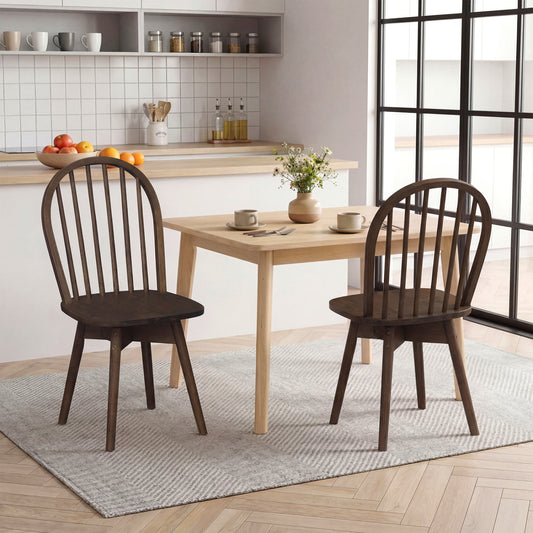 Swivel Windsor Dining Chairs Set of 2, Solid Rubber Wood Frame, Walnut Dining Chairs Walnut at Gallery Canada
