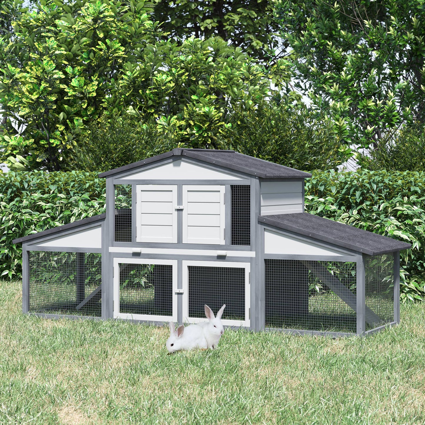 Deluxe Large Rabbit Hutch Small Animal House Portable Large Outdoor with Run Box, Grey at Gallery Canada