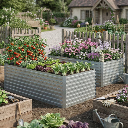 Galvanised Raised Garden Bed Set, 6 x 3 x 2 ft, Silver Galvanized Planter Boxes Silver at Gallery Canada