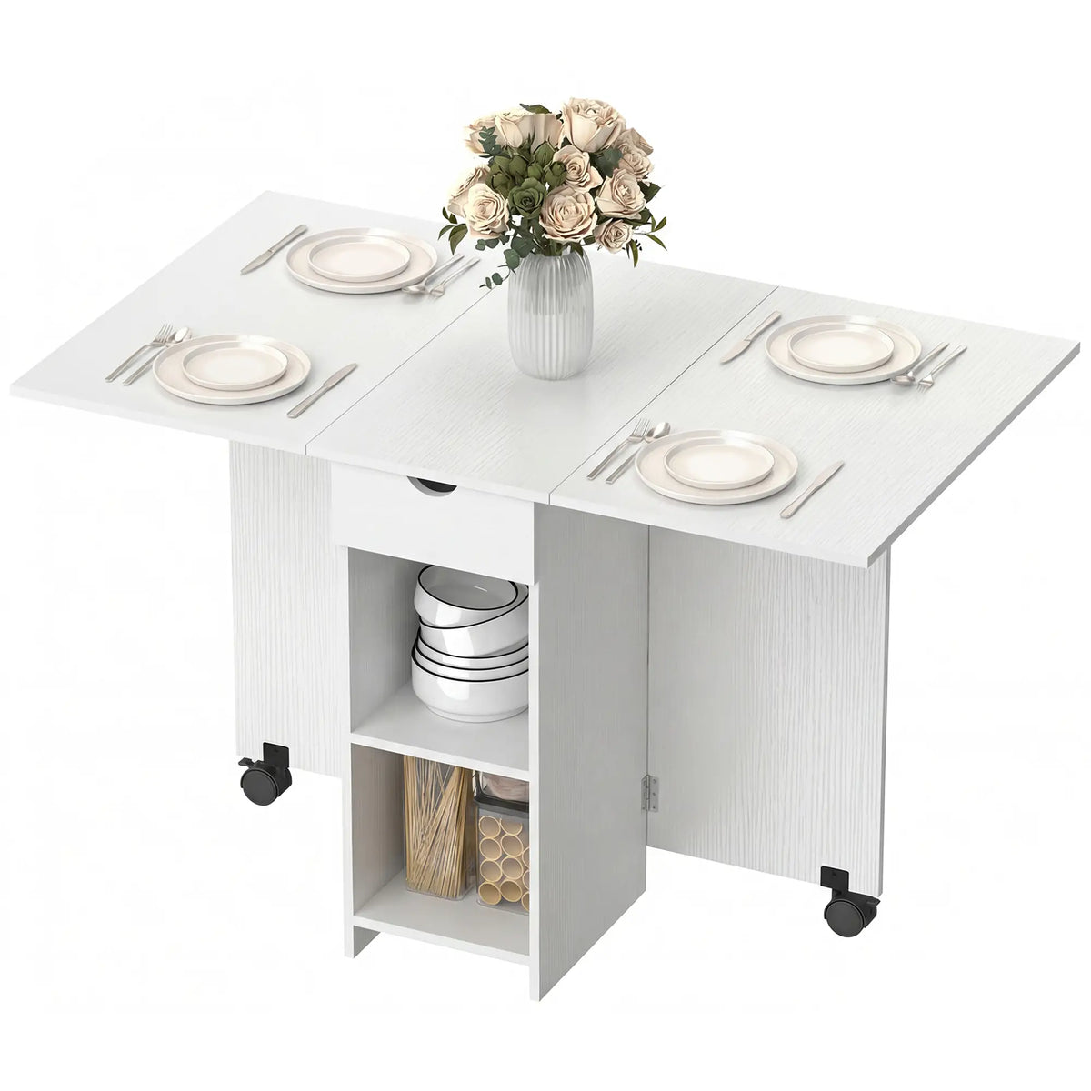 Folding Dining Table With Storage Drop Leaf, White Dining Tables at Gallery Canada