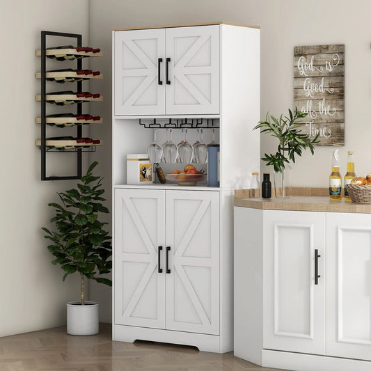 Farmhouse Kitchen Pantry, 68" Freestanding Cabinet, White Kitchen Pantry Cabinets White at Gallery Canada