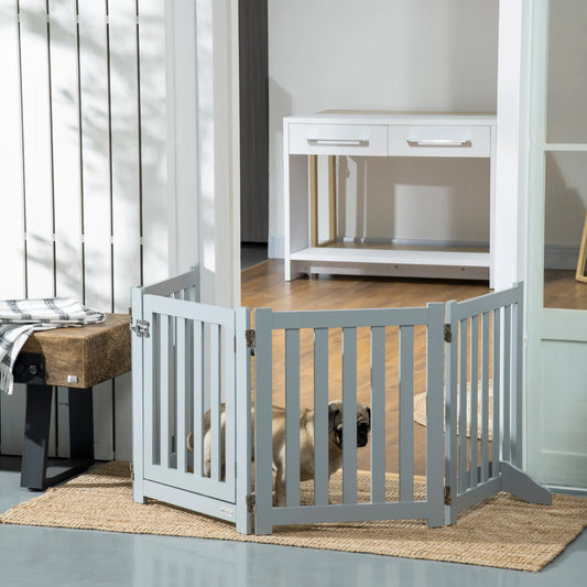 23.5"H Foldable Dog Gate with Door, 4 Panels, Grey Houses, Kennels & Pens Grey at Gallery Canada