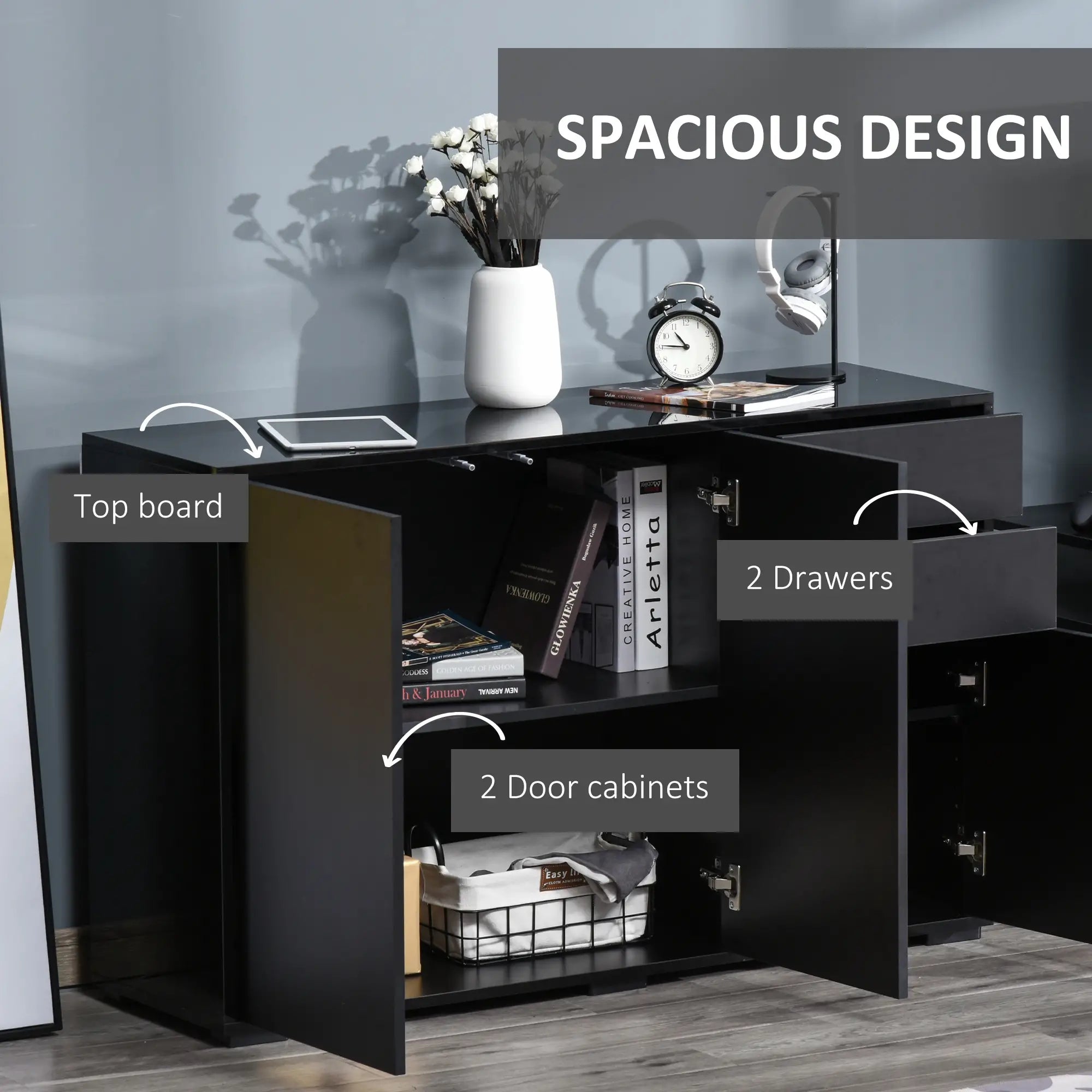 Modern Kitchen Sideboard, Coffee Bar with 2 Drawers, Black Bar Cabinets at Gallery Canada