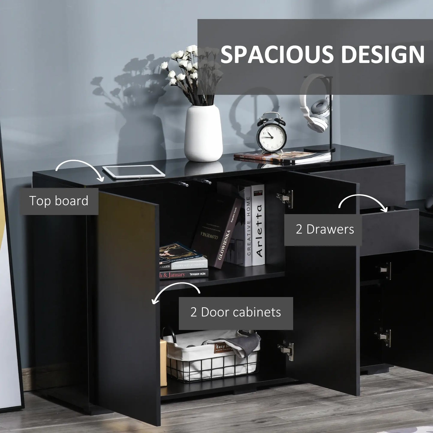 Modern Kitchen Sideboard, Coffee Bar with 2 Drawers, Black Bar Cabinets at Gallery Canada
