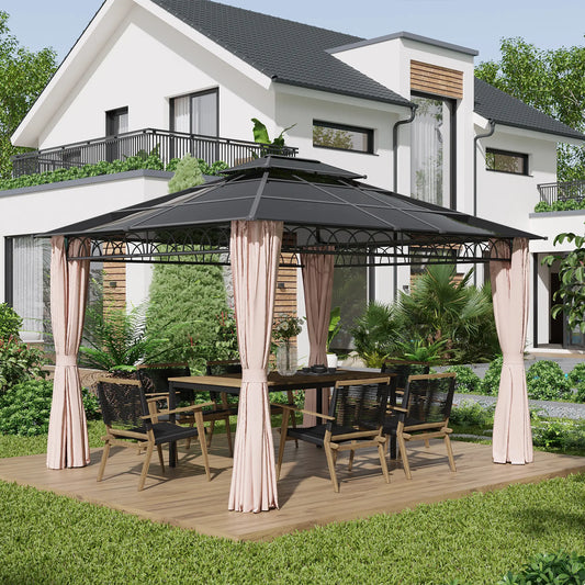 10' x 12' Hardtop Gazebo, Steel Frame, Nettings, Curtains, Khaki Gazebos Black Roof, Dark Grey Frame, Khaki Curtains at Gallery Canada