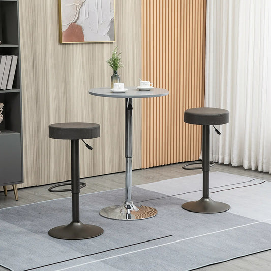 Adjustable Bar Stools Set of 2, Swivel with Footrest, PU Leather Round Top, Dark Grey Bar Stools Dark Grey, Gunmetal at Gallery Canada