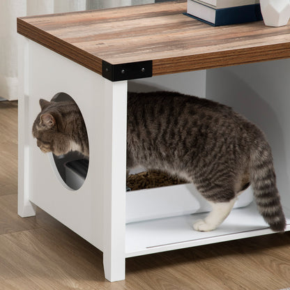 Cat Litter Box Enclosure with Sliding Door, Cat Washroom Storage Bench with Cat Hole, Indoor Cat House End Table with Sturdy Wooden Structure, White at Gallery Canada