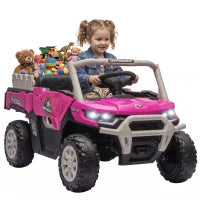 Tracteur pour enfant 12V, télécommande, double moteur, rose