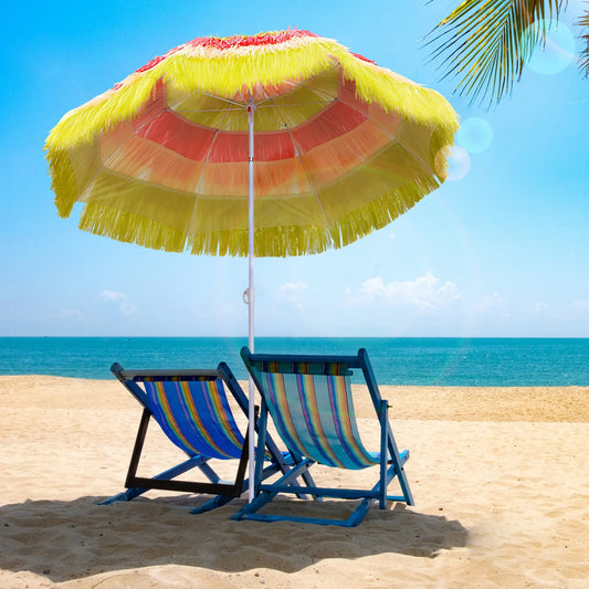 6FT Beach Umbrella, Tilt Sunshade, Adjustable Height, Multi-Color Beach Umbrellas Multi Colour at Gallery Canada