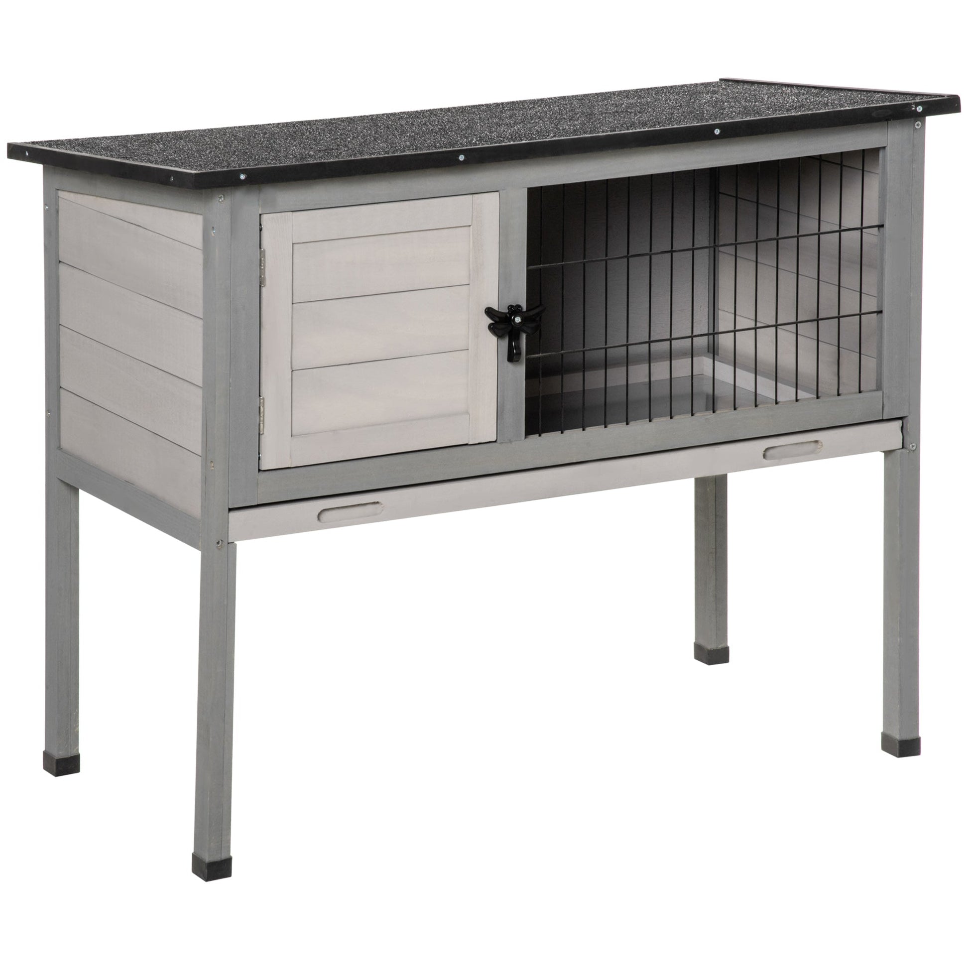 Wooden Rabbit Hutch Bunny Small Animal House with Openable Asphalt Roof, Slide-out Tray, Indoor/Outdoor, Grey at Gallery Canada