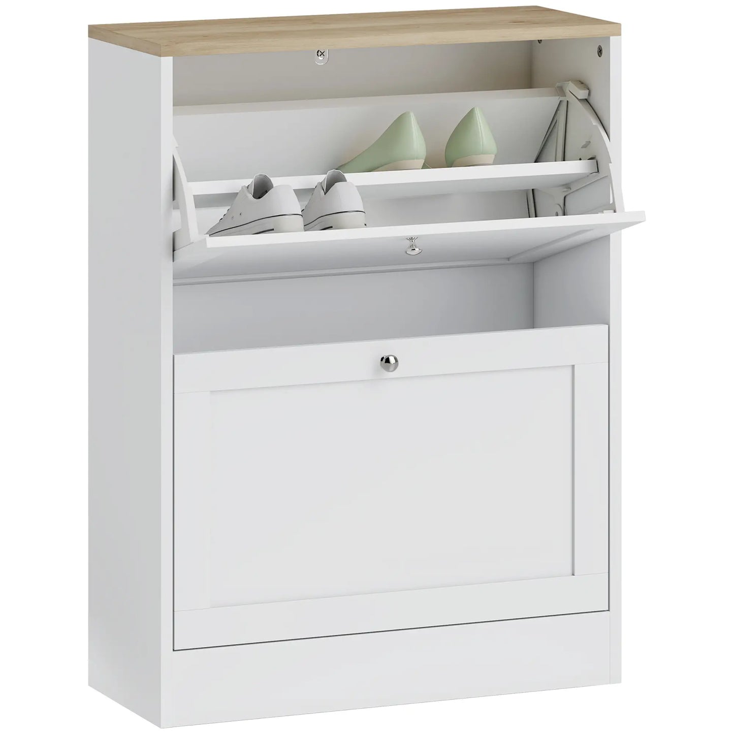 Slim Shoe Storage Cabinet, 2 Flip Drawers, Adjustable Shelves for 12 Pairs, White Shoe Storage Cabinets & Racks at Gallery Canada