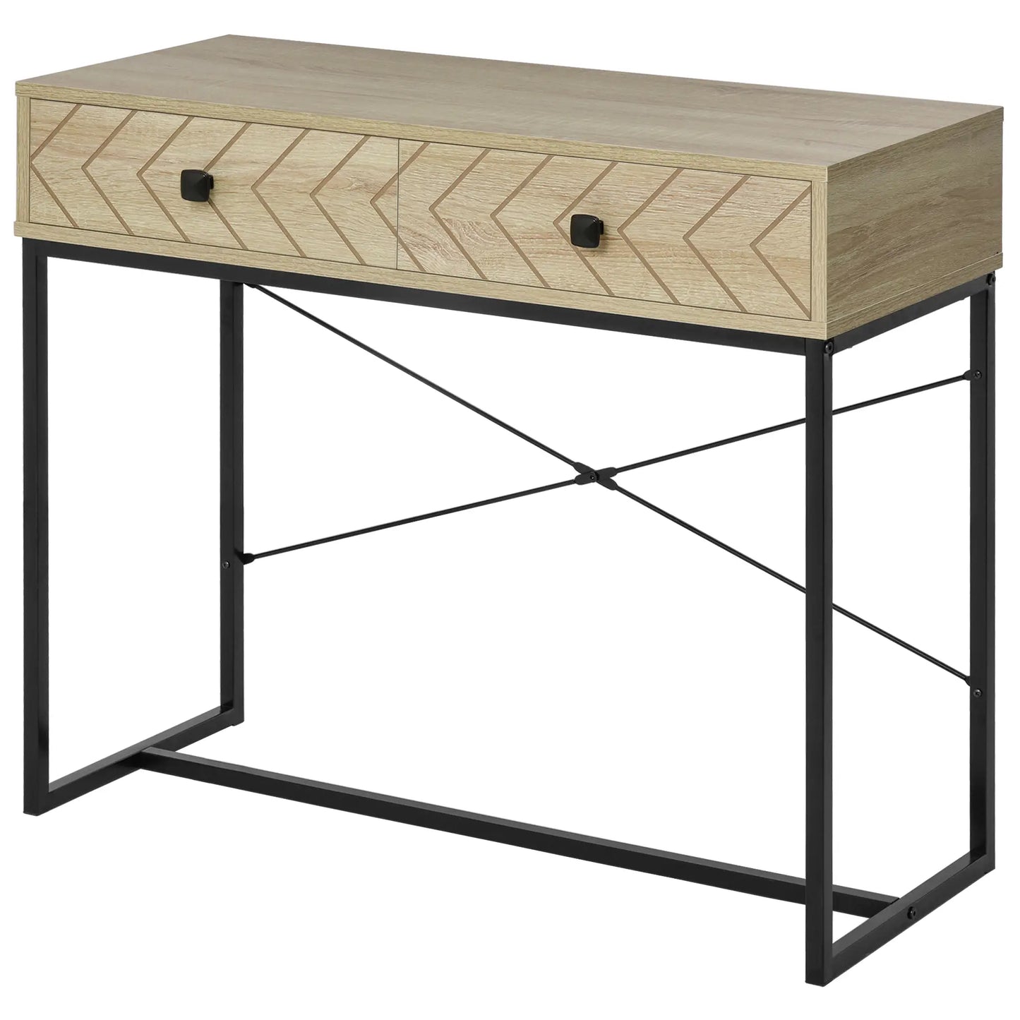 Industrial Console Table, 2 Storage Drawers, Metal Frame, X-Bar Design Console Tables at Gallery Canada