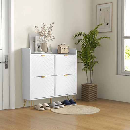 Shoe Storage Cabinet, 4 Flip Drawers, Adjustable Shelf, Holds 16 Pairs, White Shoe Storage Cabinets & Racks White at Gallery Canada