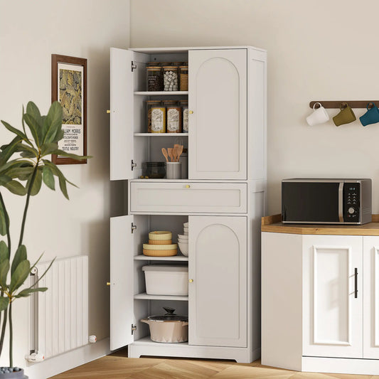 72.4" Tall Kitchen Pantry Cabinet, Shaker Doors, Adjustable Shelves, White Kitchen Pantry Cabinets White at Gallery Canada