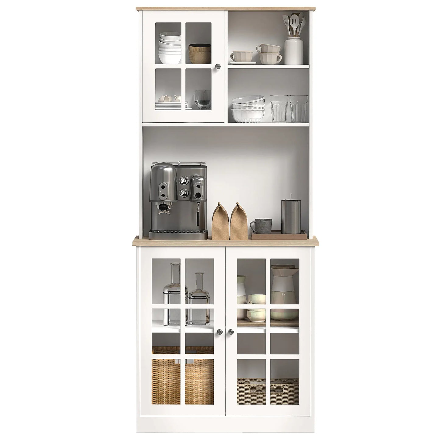 Kitchen Buffet with Hutch, 3 Cabinets, 2 Shelves, White Kitchen Pantry Cabinets at Gallery Canada