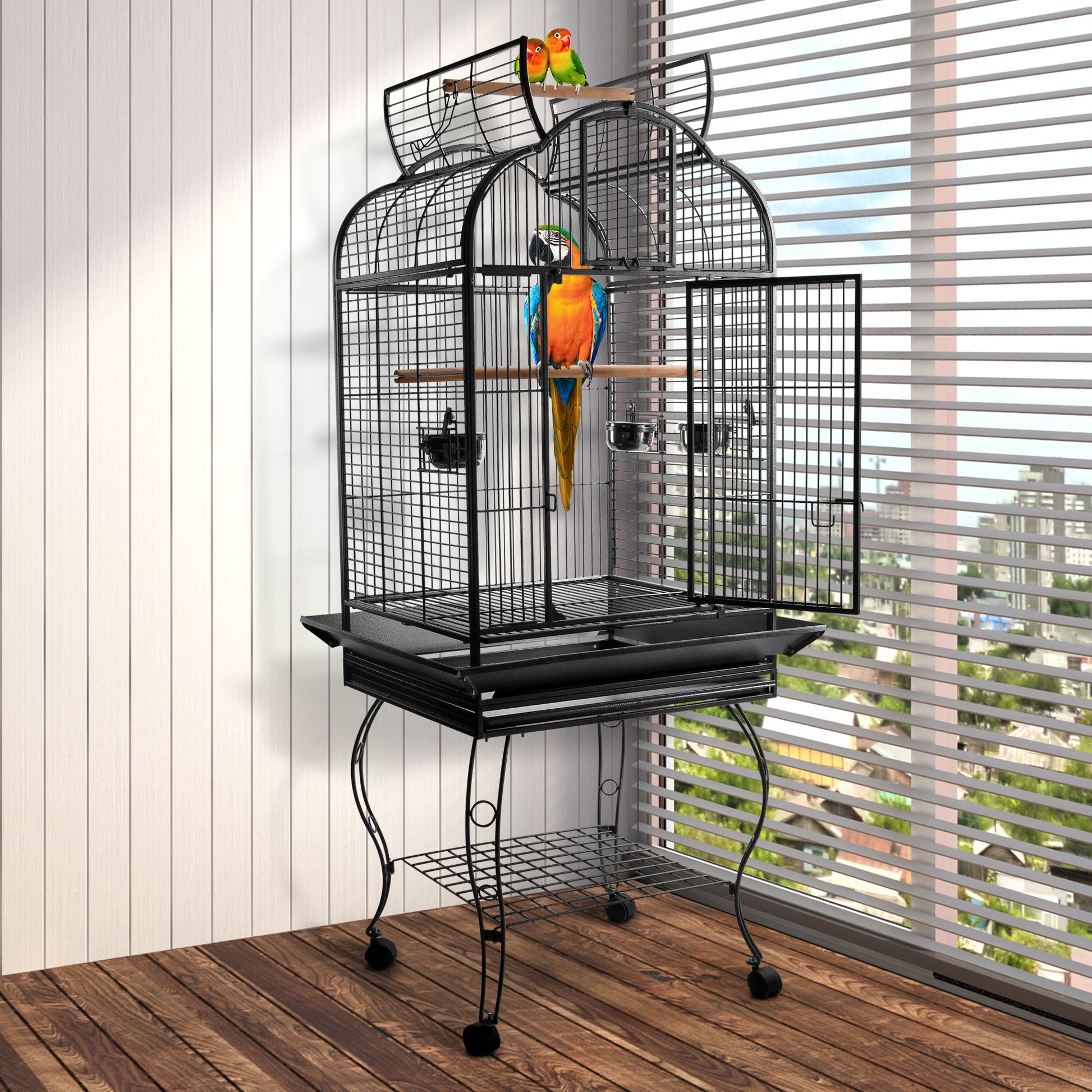 63-inch Large Bird Parrot Cage Rolling Cockatiel Finch Macaw Aviary Cage Open Play Top with 2 Perch 3 Stainless Steel Cup Pet Furniture at Gallery Canada