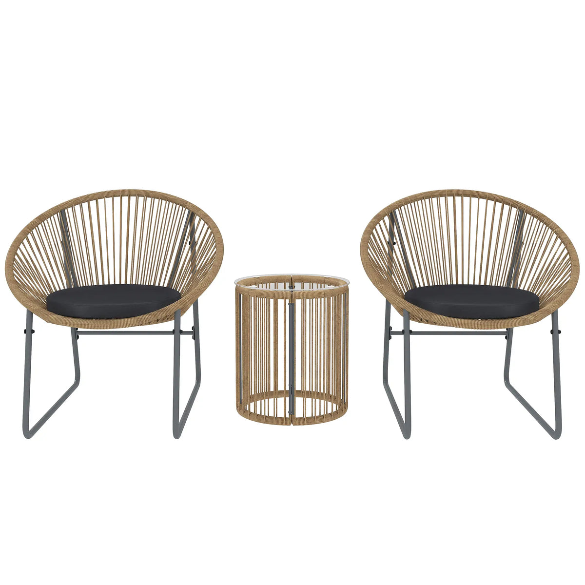 3 Piece Wicker Patio Set, 2 Chairs And Glass-Top Table, Natural Wood Bistro Sets at Gallery Canada