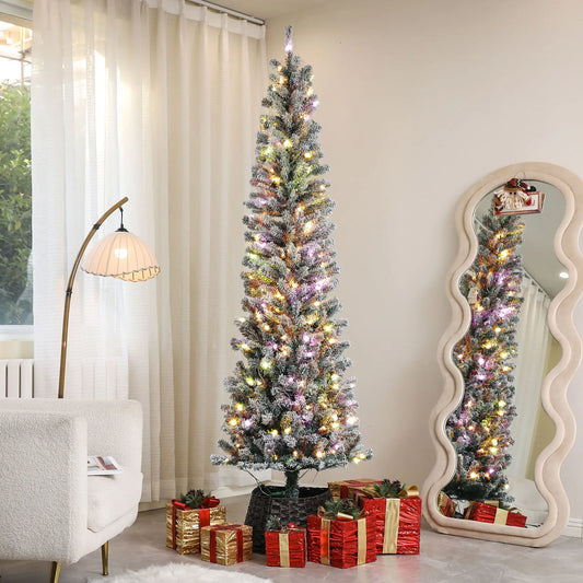 7.5ft Prelit Flocked Artificial Christmas Tree, Remote, Dual Color LEDs, 519 Tips, Dual Color Pre Lit Christmas Trees Green at Gallery Canada