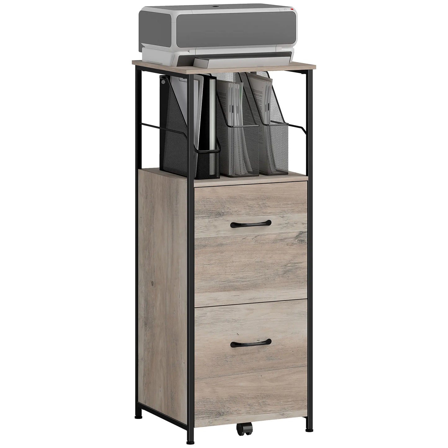 Vertical Filing Cabinet, 2 Drawers, Hanging Bars, Letter and A4 Size, Distressed Grey Office Cabinets & Cupboards at Gallery Canada