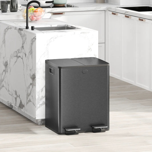 Dual Garbage Bin, Soft Close Trash Can, 2 x 20 Liter, Black Household Supplies Matte Black at Gallery Canada