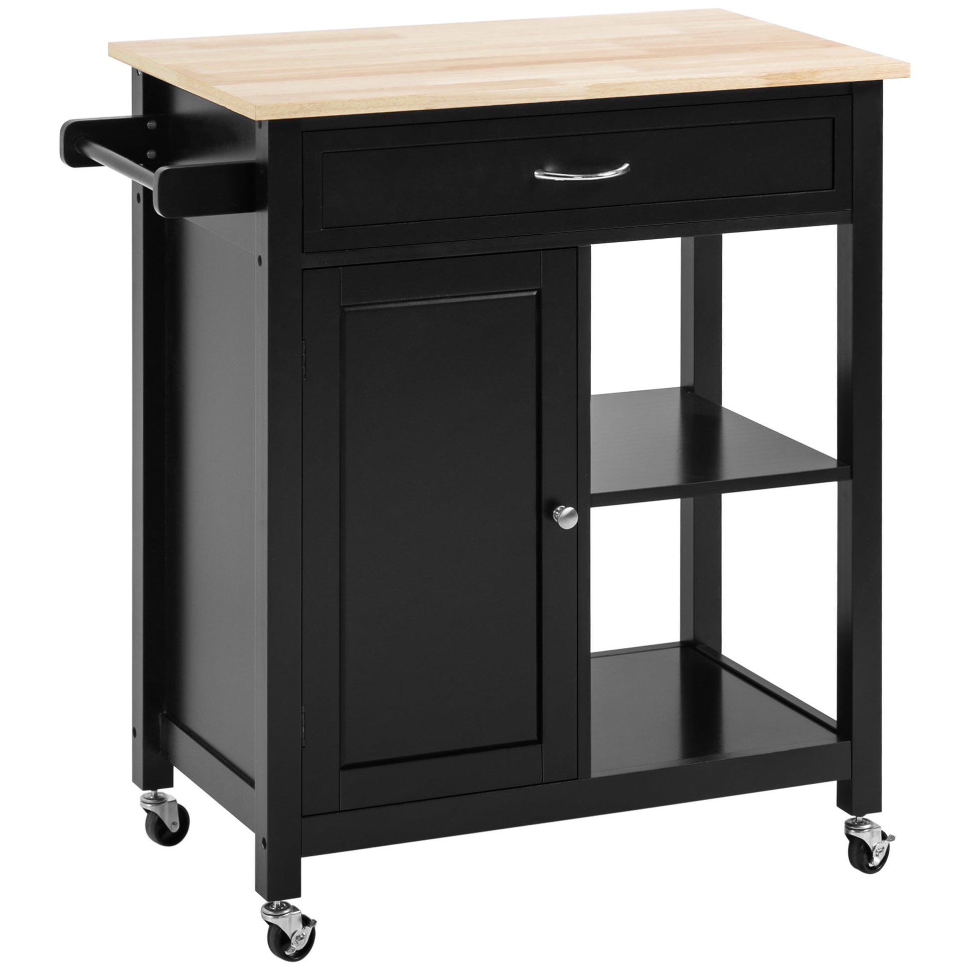 Rolling Kitchen Cart with Wood Top and Drawer, Kitchen Island on Wheels for Dining Room, Black | Aosom Canada at Gallery Canada