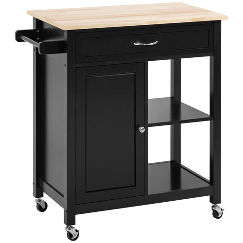 Rolling Kitchen Cart with Wood Top and Drawer, Kitchen Island on Wheels for Dining Room, Black | Aosom Canada