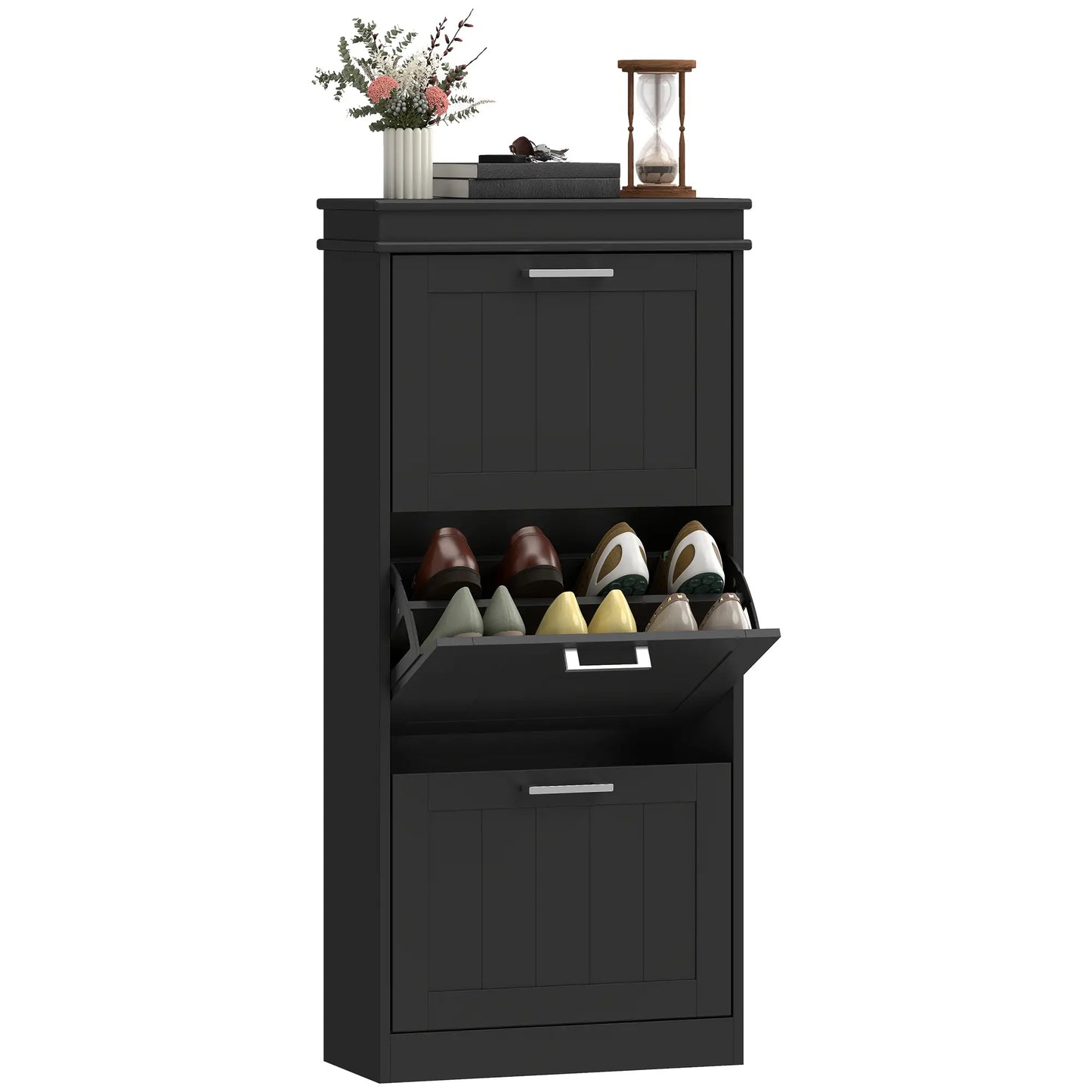 Slim Shoe Cabinet, 3 Flip Drawers, Adjustable Shelves, Holds 15 Pairs, Black Shoe Storage Cabinets & Racks at Gallery Canada