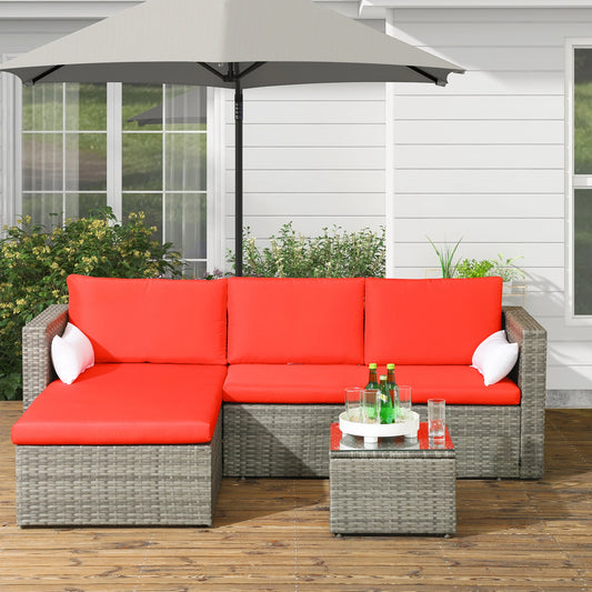 Modern Rattan Sofa Set, 3pcs, Wicker Patio Furniture, Coffee Table Patio Furniture Sets Red at Gallery Canada