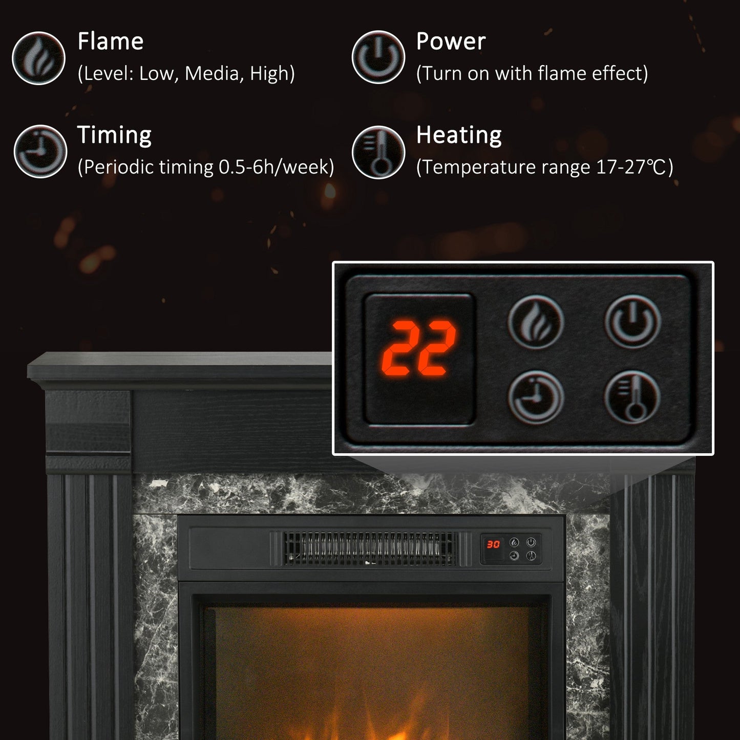 Electric Fireplace Mantel Wood Surround, Freestanding Fireplace Heater with Realistic Flame, Adjustable Temperature, Timer, Overheating Protection and Remote Control, Black at Gallery Canada