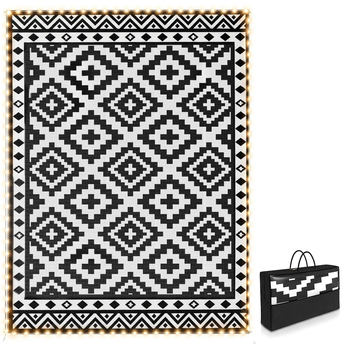 Reversible Plastic Straw Rug, LED Lights, 12' x 9' Outdoor Reversible Rugs at Gallery Canada