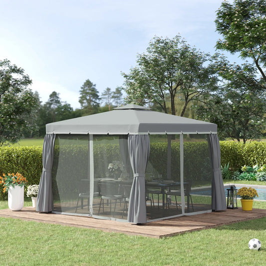 10' x 10' 2-Tier Gazebo, Zippered Mesh Sidewalls, Aluminum Frame, Dark Grey Gazebos Dark Grey at Gallery Canada
