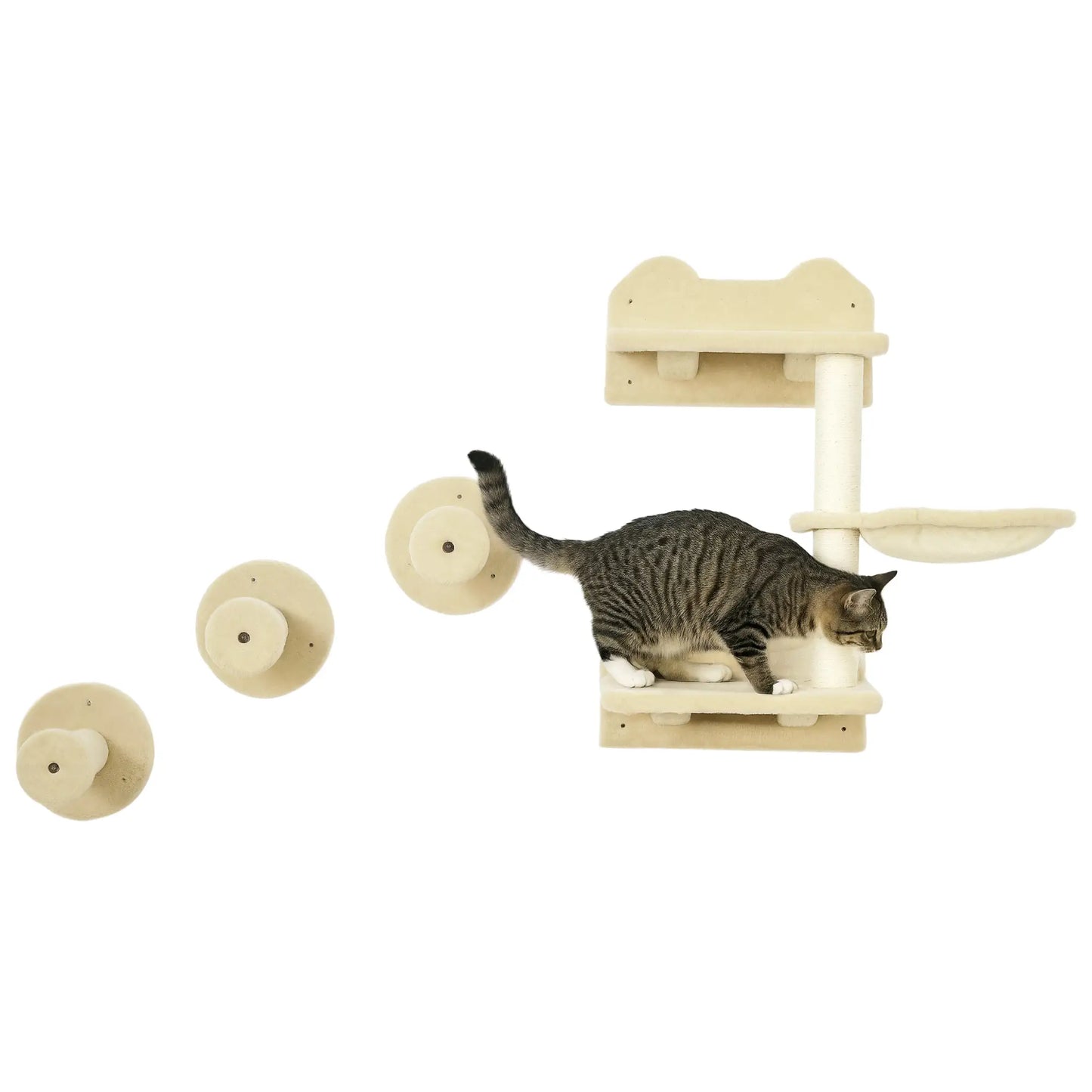 4Pcs Cat Wall Shelf with Scratching Posts, Hammock, Beige Cat Climbing Wall at Gallery Canada