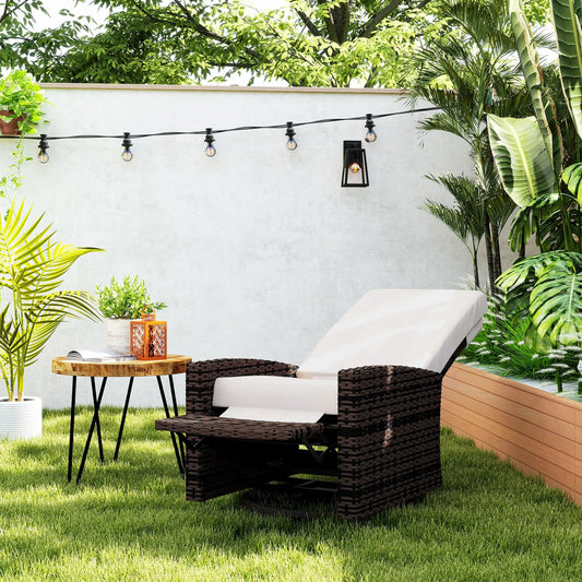 Outdoor Rattan Wicker Lounge Chair with Footrest, Soft Cushion, Khaki Patio Chairs Mixed Brown Rattan, Khaki Cushion at Gallery Canada
