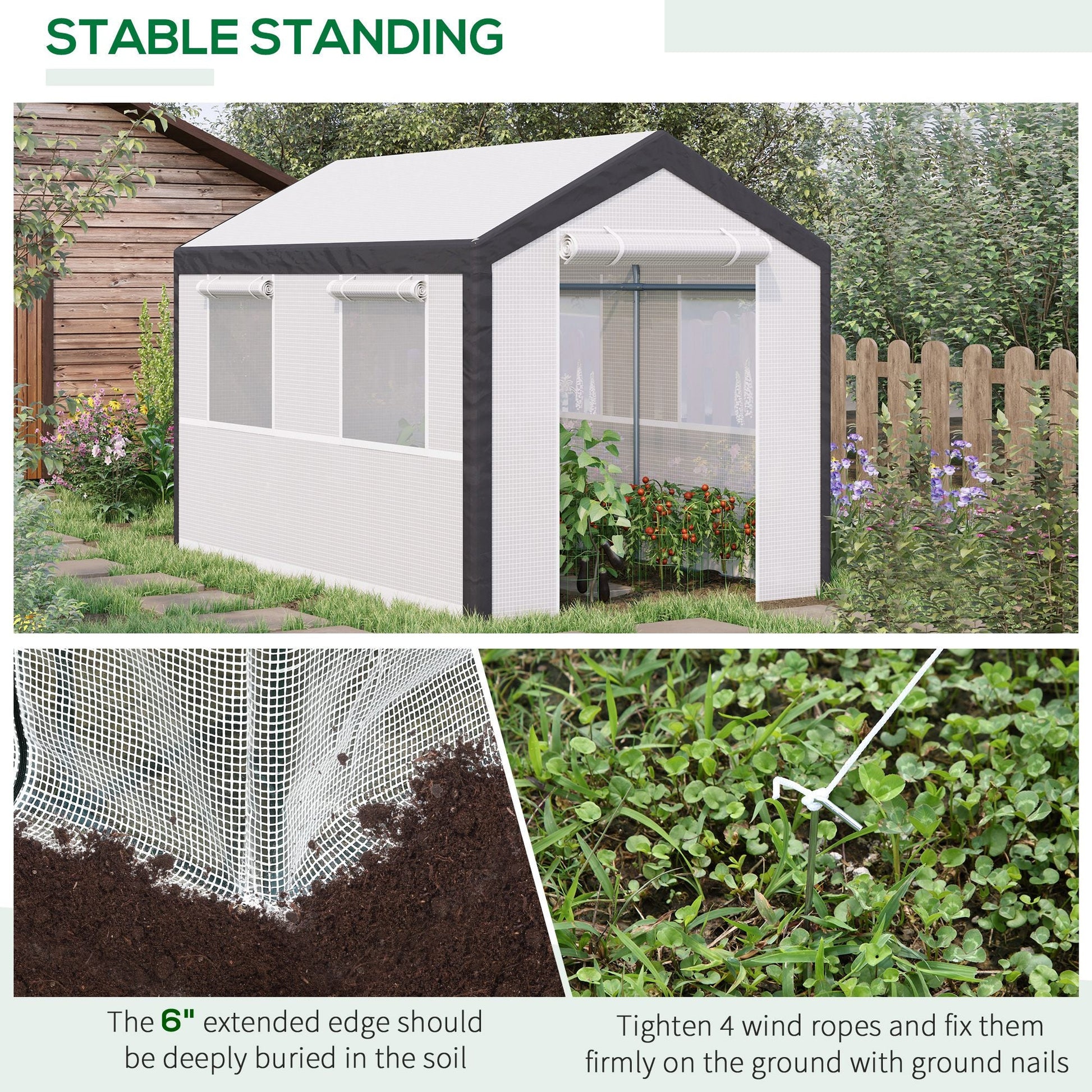 9.8'L x 6.56'W x7.2'H Heavy Duty Walk-In Greenhouse Vegetable Seed Growth Tent Outdoor Plant Growing Tunnel Warm House Flower Shed Backyard White at Gallery Canada