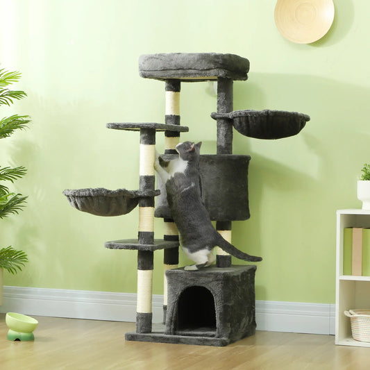 52.5" Cat Tree Tower, Scratching Posts, Condos, Bed, Dark Grey Cat Trees Dark Grey, Cream White at Gallery Canada