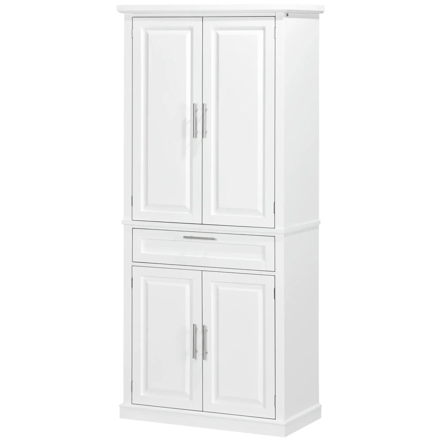 72" Kitchen Pantry Cabinet, 4-Door with Drawer, Adjustable Shelves, White Kitchen Pantry Cabinets at Gallery Canada