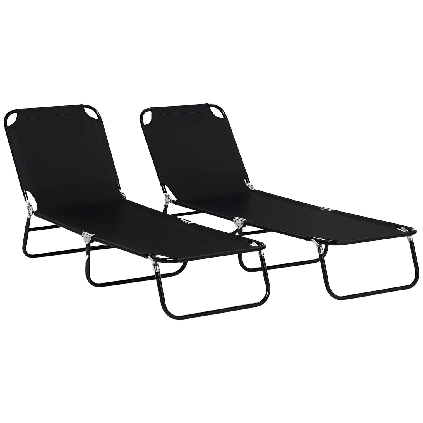 Set of 2 Folding Outdoor Lounge Chairs, Reclining Back, Breathable Mesh, Black Lounger Chairs at Gallery Canada
