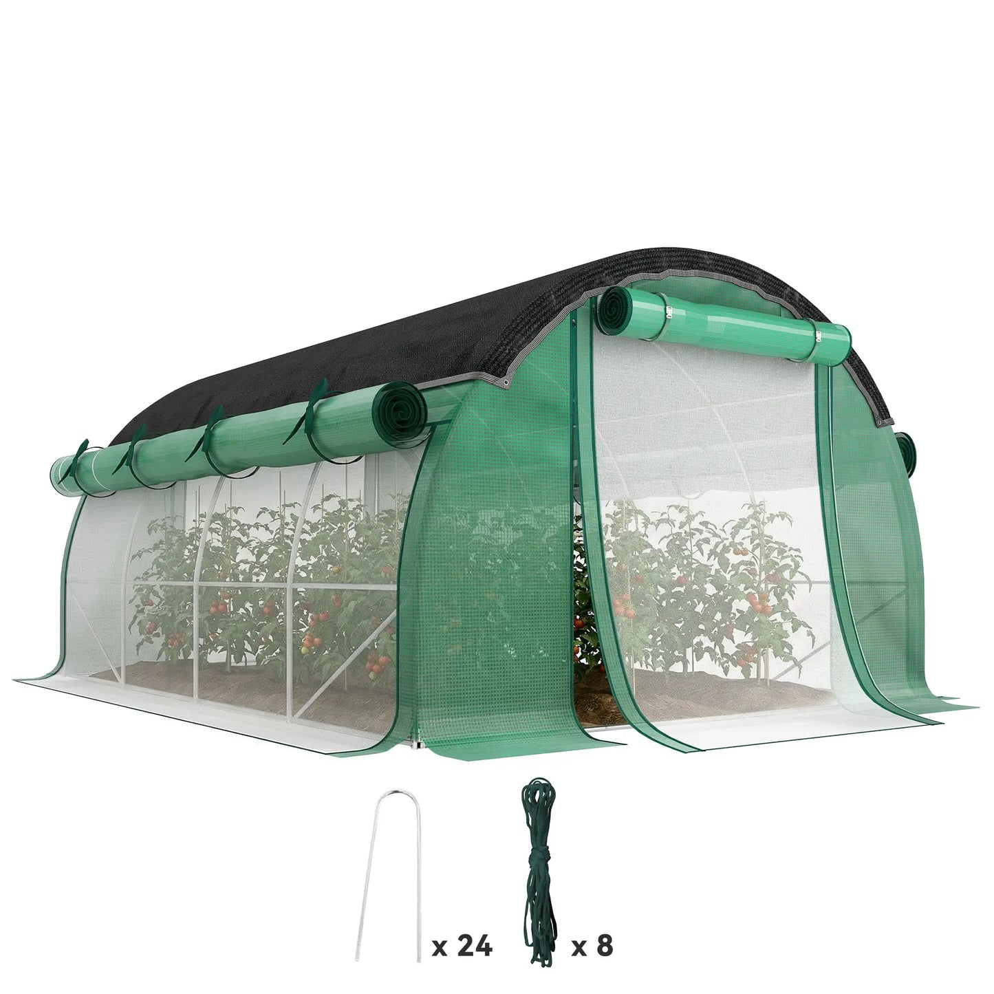 Walk-in Tunnel Greenhouse, 10' x 13' x 6.5', Mesh Sidewalls, 2 Doors, Green Tunnel Greenhouses at Gallery Canada