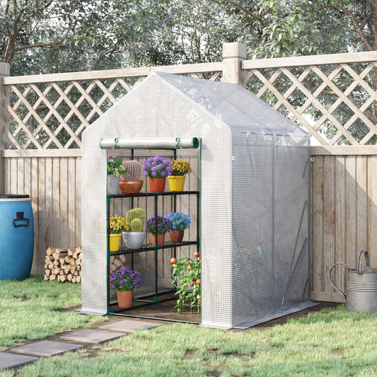 56 x 56 Walk-In Greenhouse, Portable Gardening Plant House, 2-Tier Shelf, Green Greenhouses Green at Gallery Canada
