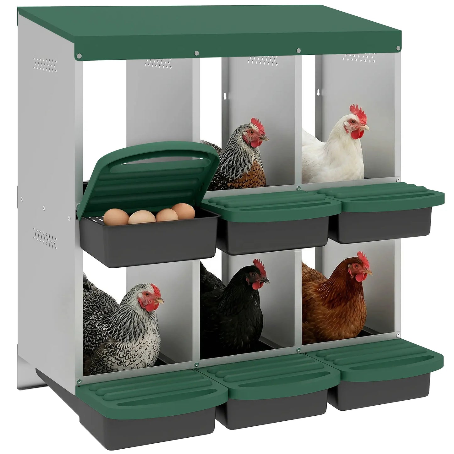 Chicken Nesting Boxes, 6 Compartment Metal Nesting Boxes for Chicken Coop, Egg Laying Boxes with Lid Cover Chicken Coops at Gallery Canada
