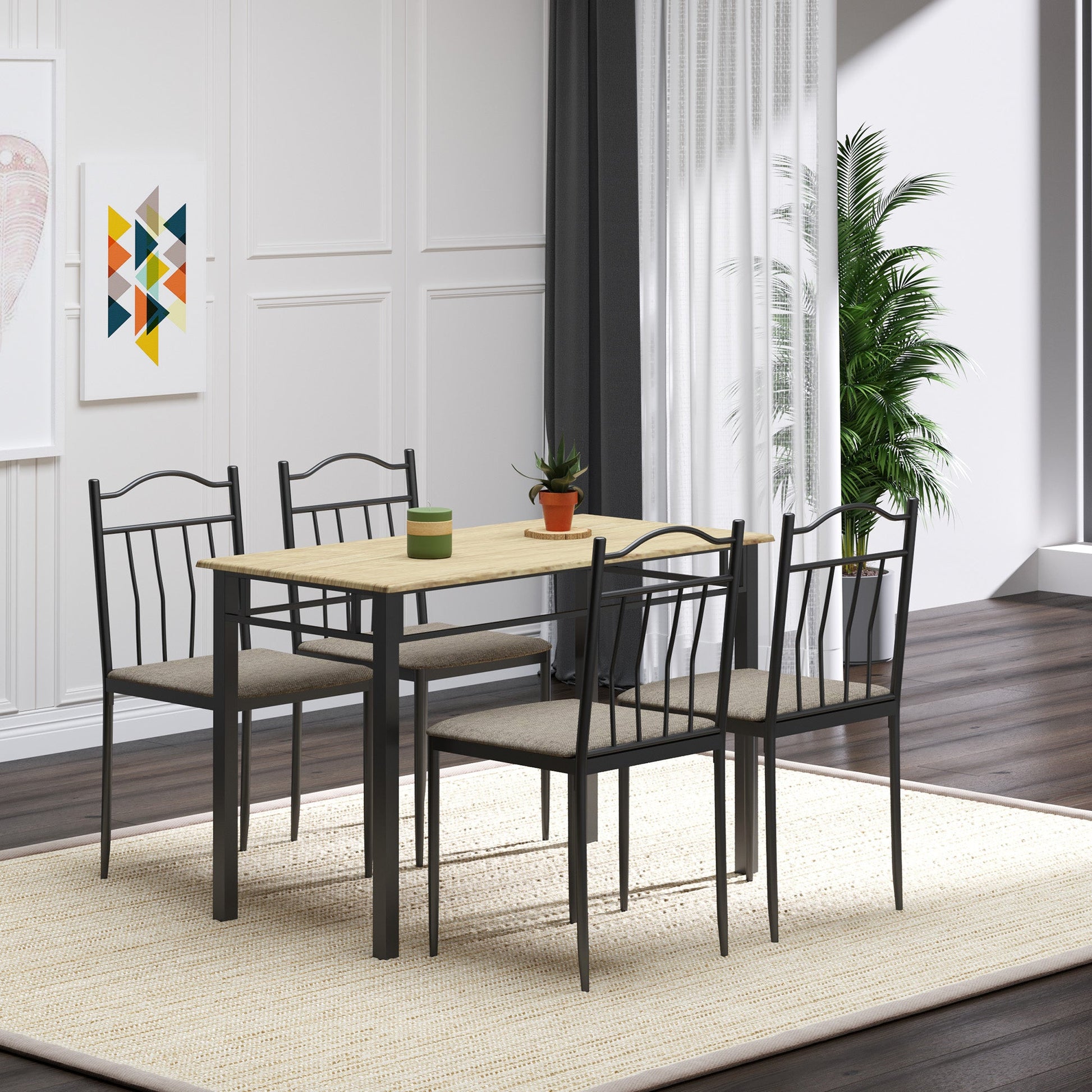 5 Piece Dining Table and Chairs Set Wood Top Metal Frame Padded Seat Dining Table Set Home Kitchen Dining Room Furniture, Black at Gallery Canada