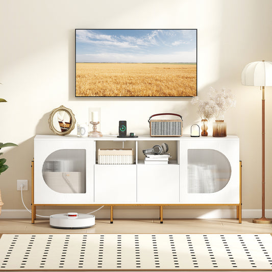TV Stand For 70 Inch TV, With Power Outlets And Drawers, White Entertainment Centers & TV Stands White at Gallery Canada