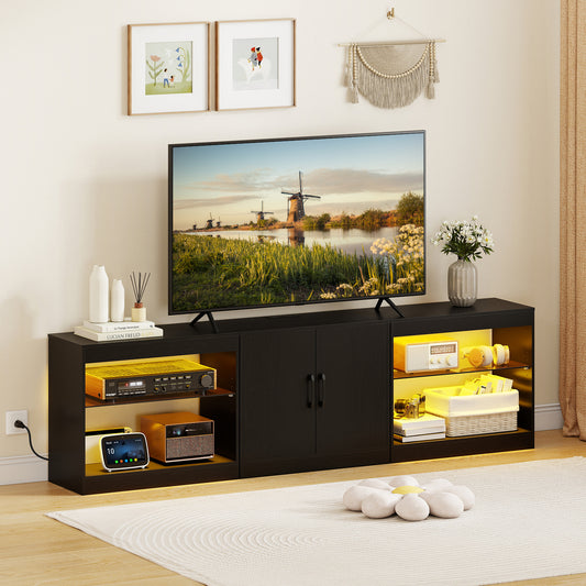 TV Stand for TVs up to 85 Inches LED Entertainment Center with Power Outlets, Black Entertainment Centers & TV Stands Black at Gallery Canada