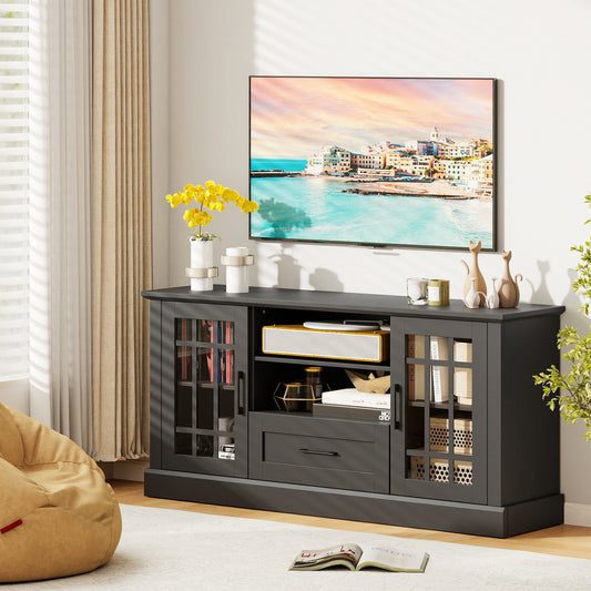TV Stand For 70 Inch TVs, Glass Doors, Cubbies, Drawer, Black Entertainment Centers & TV Stands Black at Gallery Canada