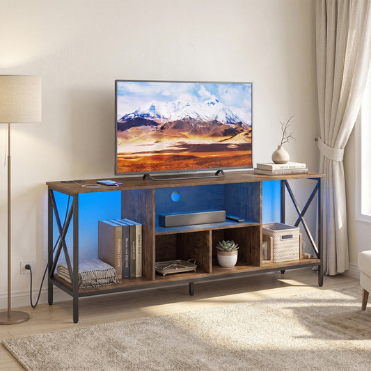 TV Stand With Led Lights For 65 Inch TV Entertainment Center, Brown Entertainment Centers & TV Stands Brown at Gallery Canada