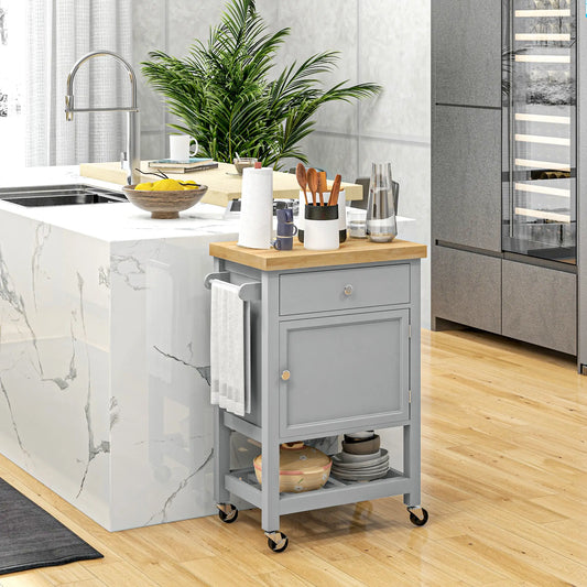 Kitchen Cart on Wheels, Wood Top, Towel Rack, Drawer, Shelf, Grey Kitchen Islands & Kitchen Carts Grey, Oak at Gallery Canada