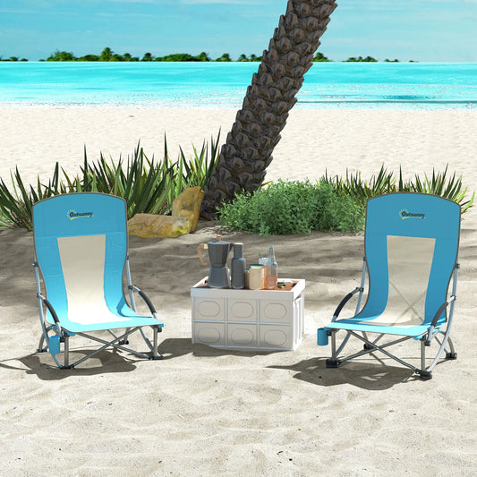 Folding Beach Chairs, Mesh Back, Carry Bag, Cup Holder, 27.6" x 22.8" x 31.1" Picnic Tables & Camping Chairs Blue at Gallery Canada